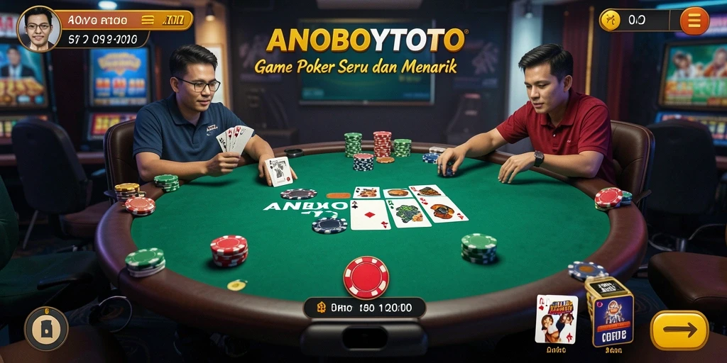Tampilan suka gameplay ANOBOYTOTO menampilkan aksi Poker yang mendebarkan.