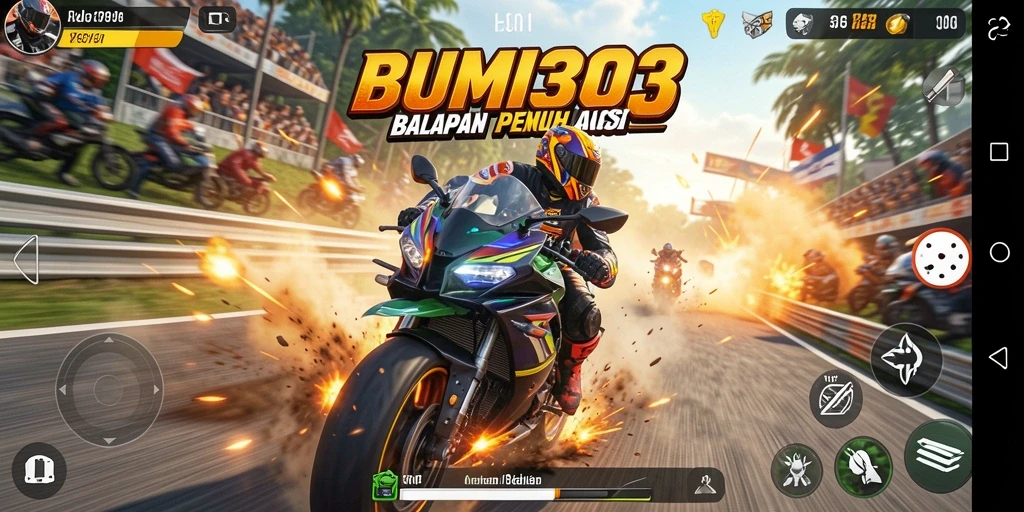 Tampilan menarik gameplay BUMI303 saat balapan motor.