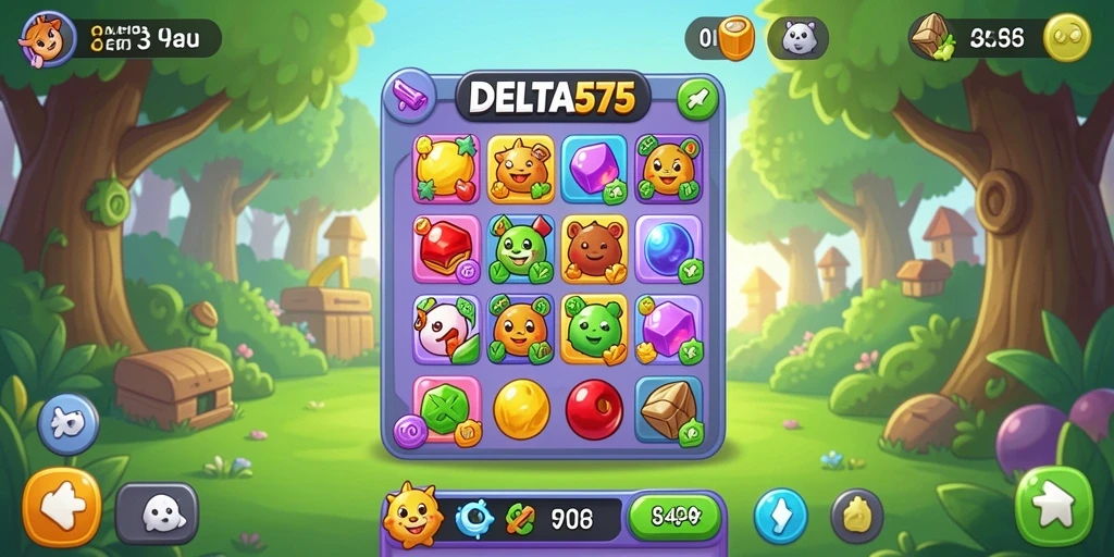 Tampilan permainan Match-3 yang penuh warna dan seru di DELTA575.