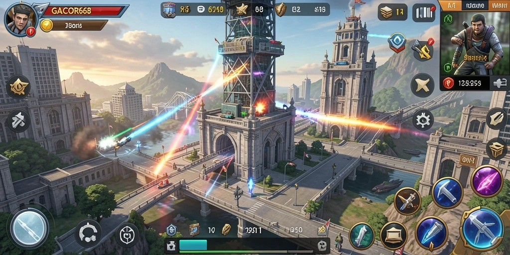 Tampilan gameplay GACOR668 yang mendebarkan dalam pertandingan Tower Defense.