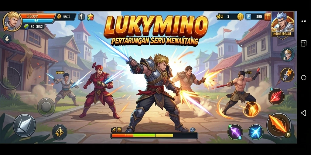 Screenshot LUKYMINO menampilkan aksi bertarung yang mendebarkan.