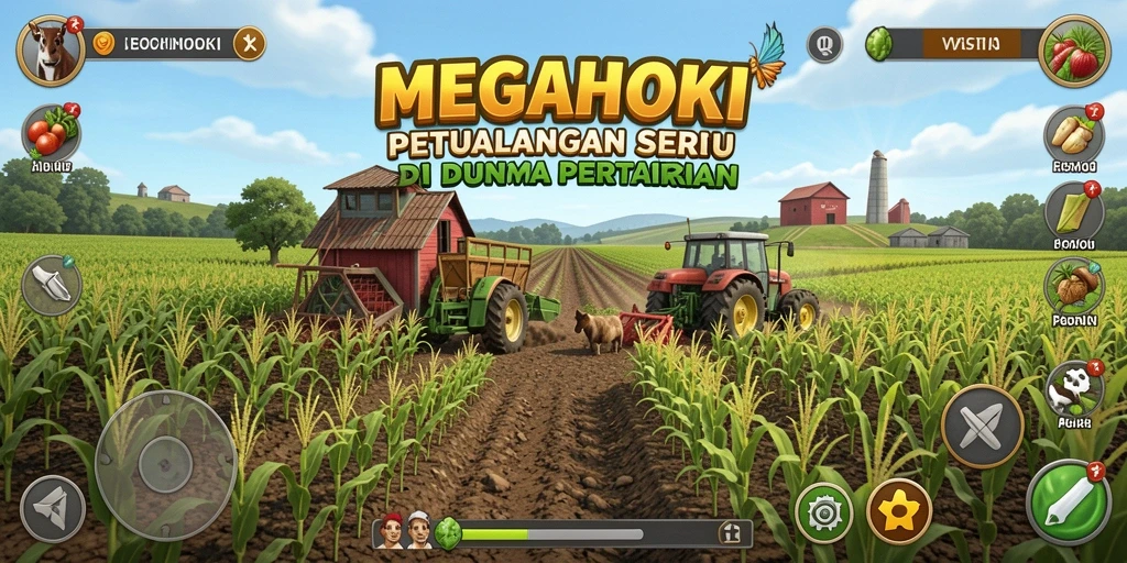 Tampilan gameplay menarik dalam <strong>MEGAHOKI</strong> yang menunjukkan aktifitas pertanian.