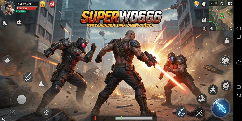 Screenshot gameplay SUPERWD666 menampilkan aksi pertarungan yang mendebarkan.