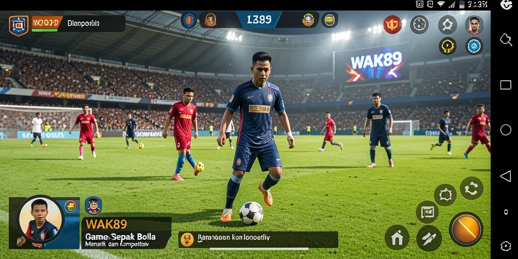 Tangkapan layar permainan <strong>WAK89</strong> menunjukkan aksi seru di lapangan sepak bola.